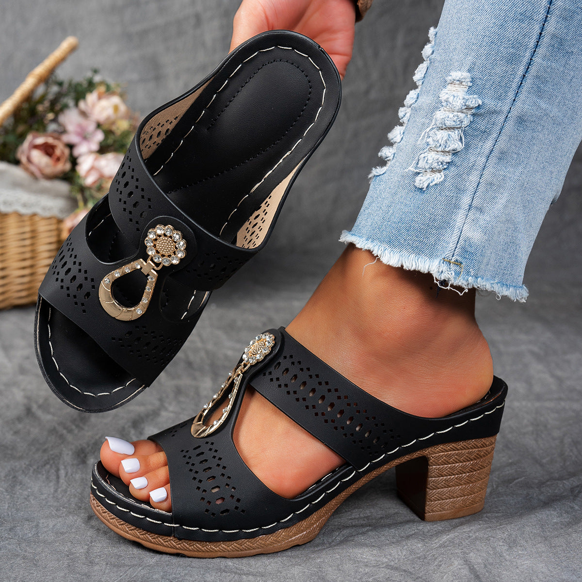 GlamStöd - Ortopediska sandaler med strassklack